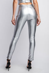 CP3522 ENAMEL LEATHER FABRIC JOGGER STYLE PANTS