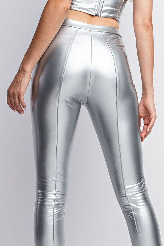 CP3522 ENAMEL LEATHER FABRIC JOGGER STYLE PANTS