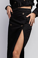 TS3725 WOVEN MIDI SKIRT WITH BUTTON DETAIL