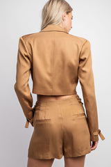 CJ3180 WOVEN CROP JACKET WITH BELTED SLEEVES