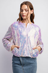 CJ3186 SEQUINS FABRIC JACKET WITH SATIN LINING