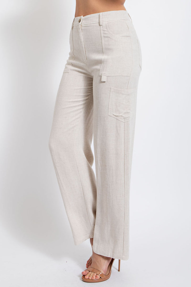 CP3373 LINEN CARGO PANTS WITH POCKETS
