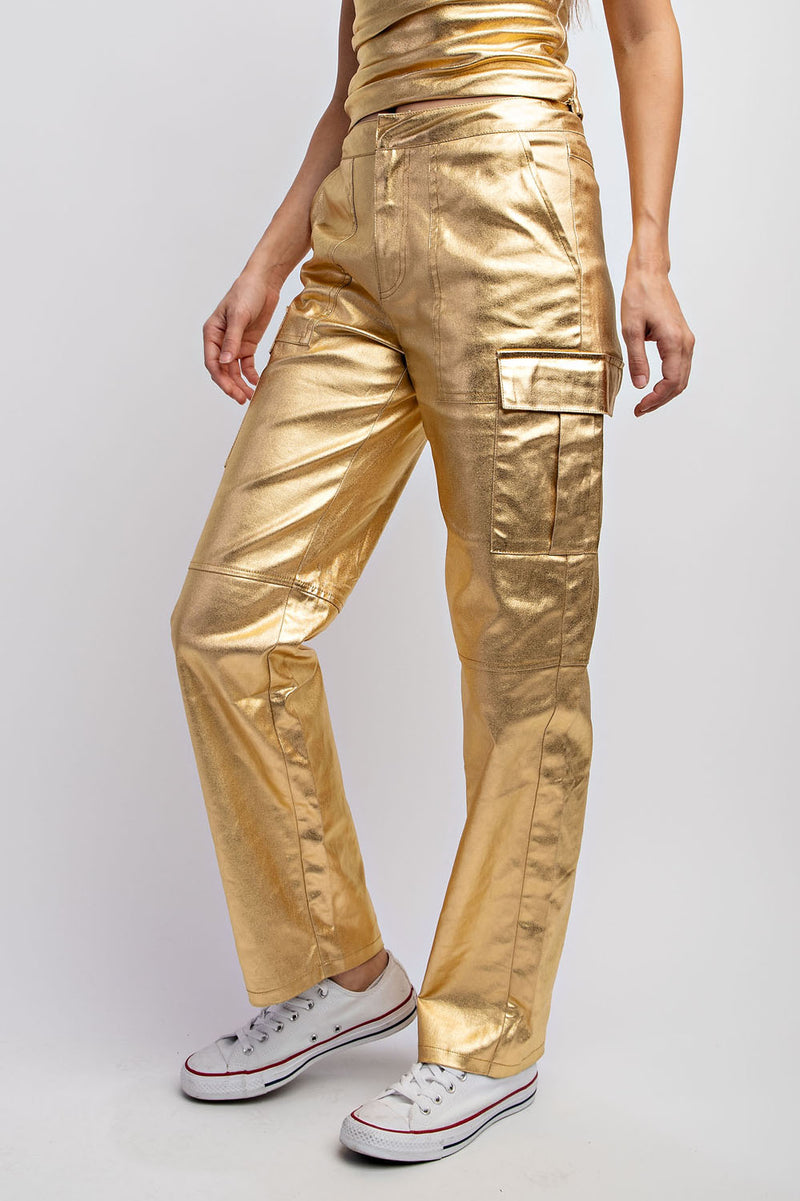 CP3444 METALIC FABRIC CARGO PANTS WITH WIDE CUT