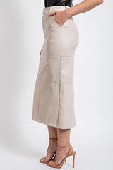 CS3190 FAUX LEATHER MIDI SKIRT WITH POCKET DETAIL