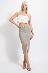 CS3278 SOLID TWILL MIDI SKIRT WITH FRONT SLIT