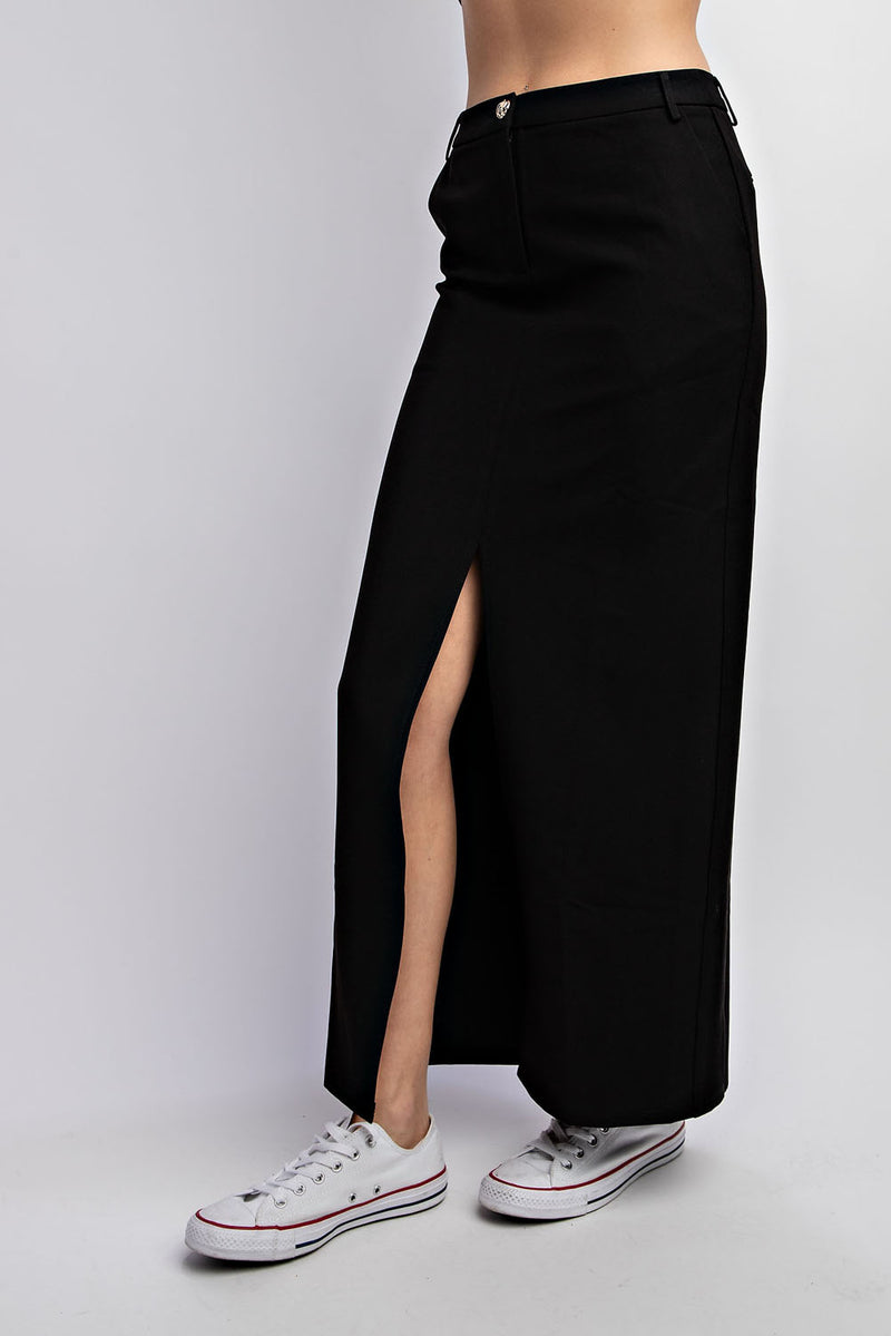 CS3951 STRETCH WOVEN MAXI SKIRT WITH FRONT SLIT