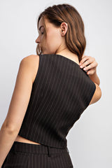 CT3432 METALLIC STRIPED VEST WITH HOOK AND EYE