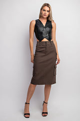 CT3474 PLEATED LEATHER VEST W/ FULL LINED