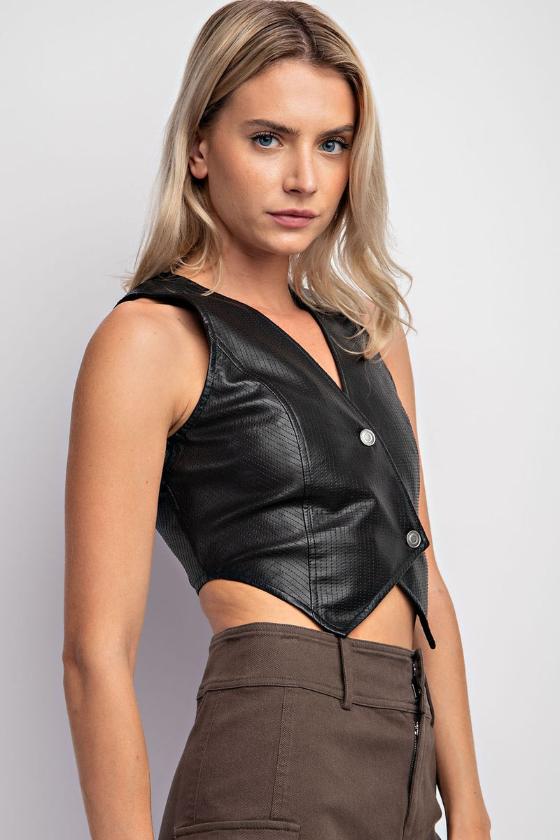 CT3474 PLEATED LEATHER VEST W/ FULL LINED
