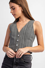 CT3868 STRETCHED TWILL STRIPE VEST BUTTOM DOWN