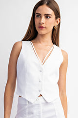 CT3874 LINEN BLENDED FABRIC VEST SPAGETTI STRAP