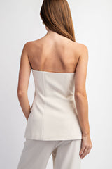 CT4007 TAILORED BUSTIER WOVEN TOP FRONT BUTTON