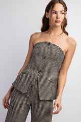 MT3619 HOUNDSTOOTH WOVEN BUSTIER TOP