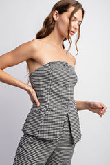 MT3619 HOUNDSTOOTH WOVEN BUSTIER TOP