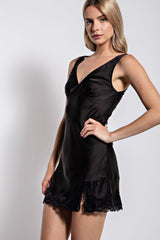 TD2556 SATIN SLIP DRESS WITH LACE DETAIL