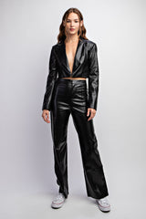 TJ3322 FAUX LEATHER FABRIC CROPJACKET FULL LINED