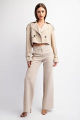 TJ4473 WOVEN CROP TRENCH COAT