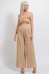 TP3309 WIDE LEG WITH BACK WAIST SMOCKING DETAIL PANTS
