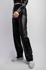 TP3324 FAUX LEATHER FABRIX BELL BOTTOM PANTS