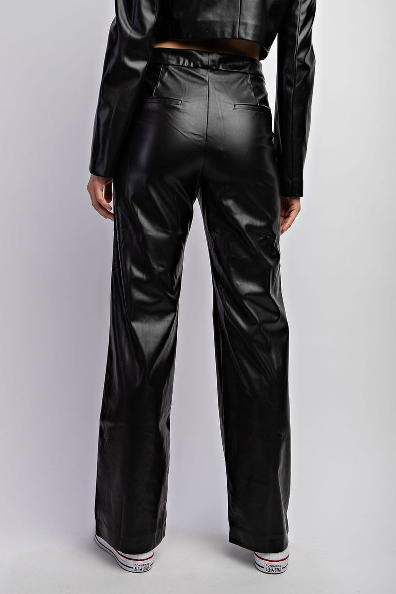 TP3324 FAUX LEATHER FABRIX BELL BOTTOM PANTS