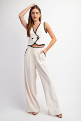 TP4267 LONG WOVEN PANTS WITH CONTRAST EDGE DETAIL