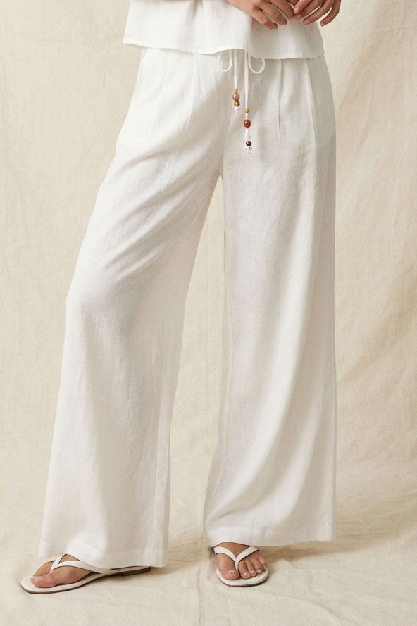 TEXTURED LIGHT WOVEN ELASTIC WAIST PANTS WITH BEADED TIE SET#TT8565 SOLD SEPARATELY