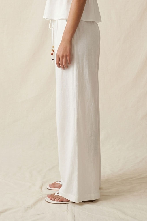 TEXTURED LIGHT WOVEN ELASTIC WAIST PANTS WITH BEADED TIE SET#TT8565 SOLD SEPARATELY