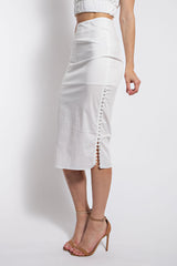 TS2827 MIDI SKIRT WITH SIDE BUTTONS DETAIL