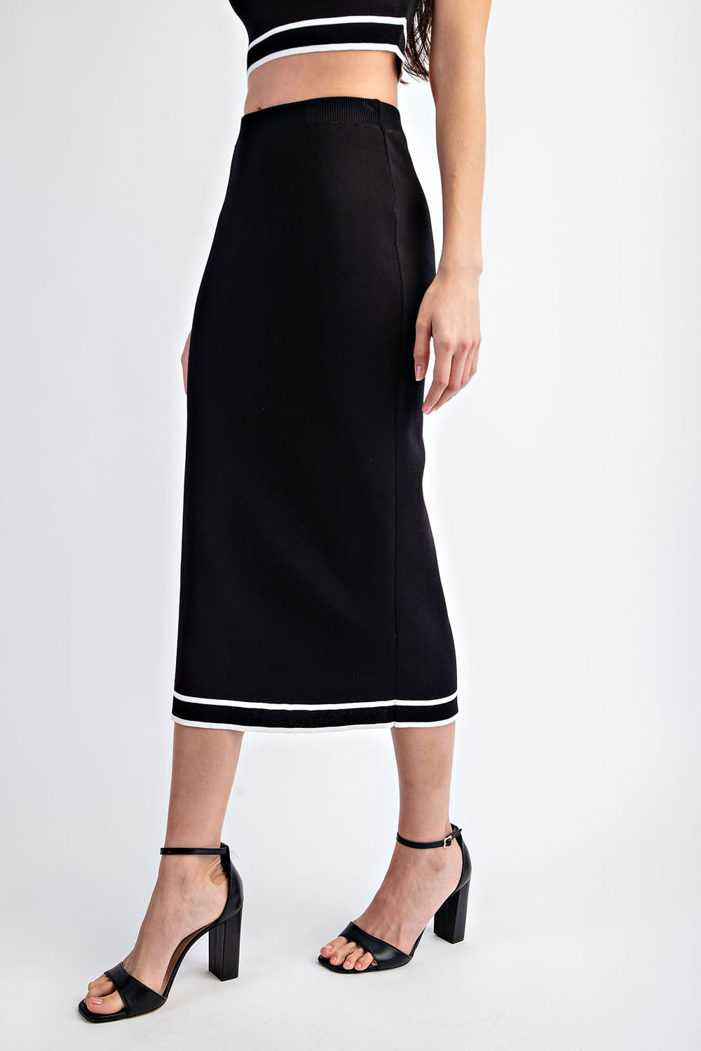 SWEATER MIDI SKIRT WITH CONTRAST EDGE DETAIL