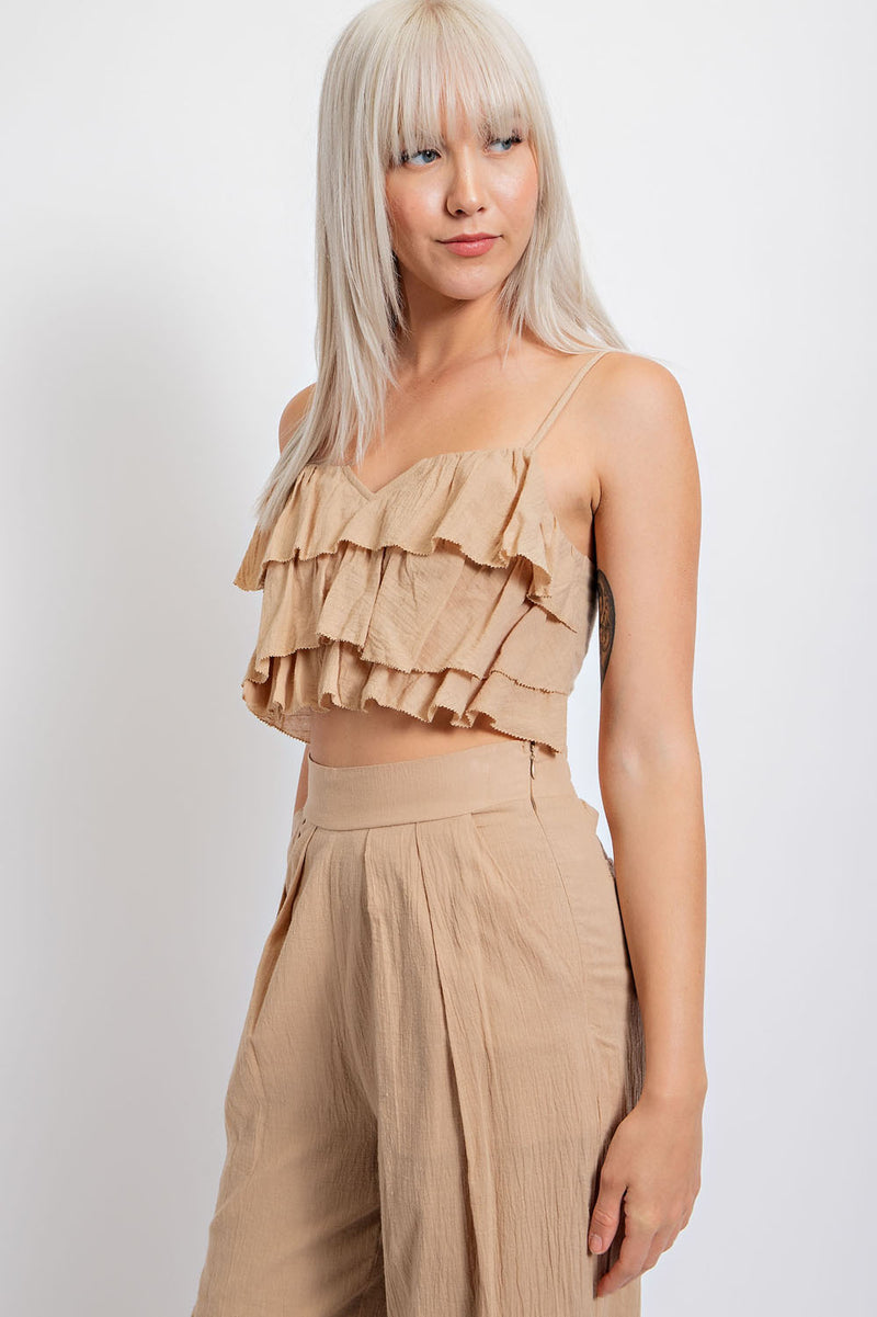 TT3307 RUFFLE TIERED CROPPED CAMI TOP