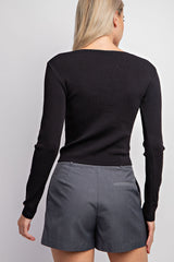 TT3993 LONG SLEEVE SWEATER TOP WITH FRONT CUT OUT