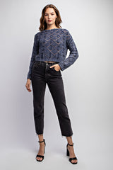 TT4021 WASHED OPEN-KNIT SWEATER TOP