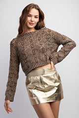 TT4021 WASHED OPEN-KNIT SWEATER TOP