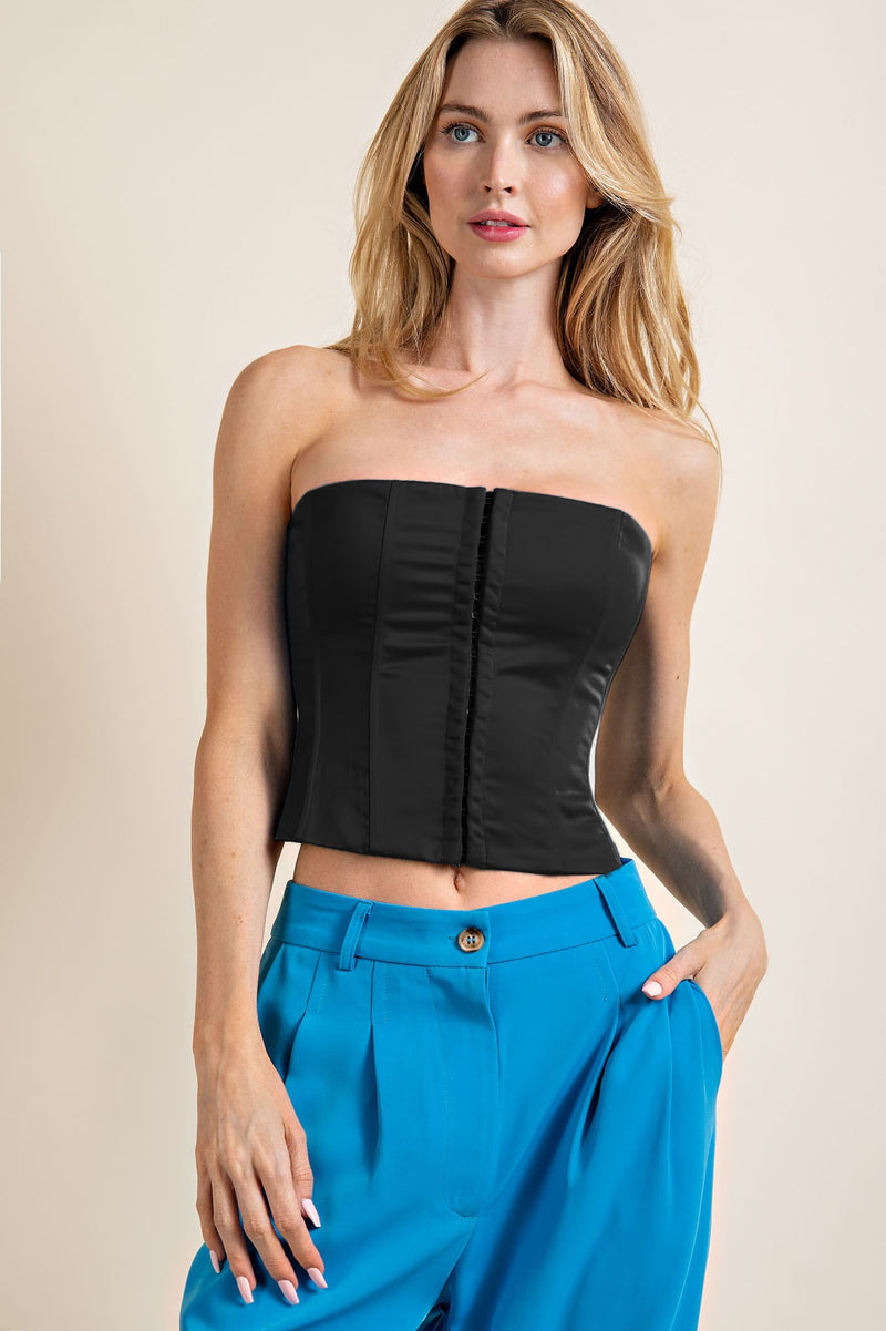 CT1929 SATIN STRAPLESS LACE UP CORSET TOP
