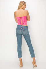 CT1929 SATIN STRAPLESS LACE UP CORSET TOP