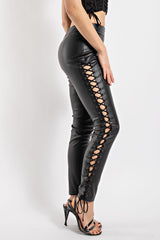 CP2522 LEATHER SIDE LACE UP LEGGING FRONT ZIPPER