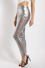 CP2522 LEATHER SIDE LACE UP LEGGING FRONT ZIPPER
