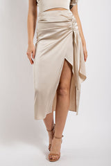 MS2852 SATIN SIDE RUCHED MIDI SKIRT