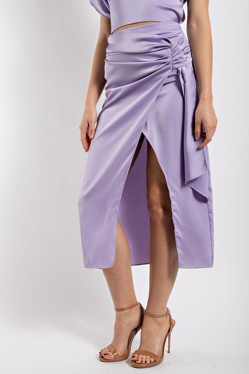 MS2852 SATIN SIDE RUCHED MIDI SKIRT