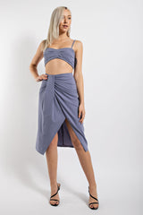 CS2732 FRONT RUCHED DETAIL MIDI SKIRT