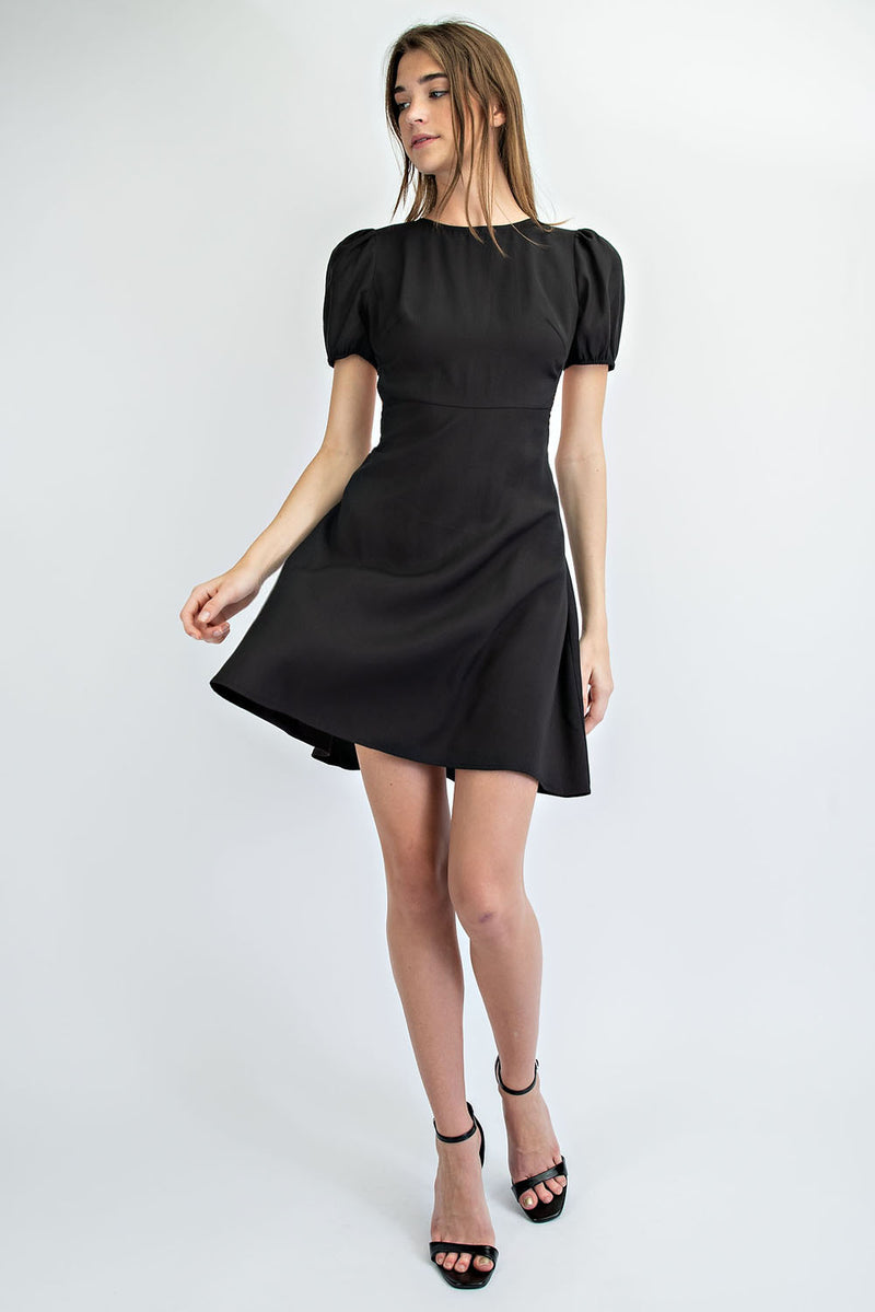 CD1279 MINI DRESS WITH RUCHED SIDE CUT OUTS AND PUFF SLEEVES