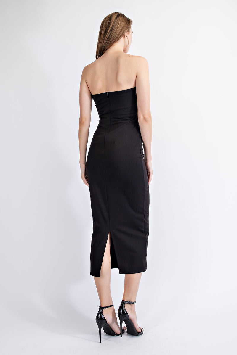 CD1596 PONTE STRAPLESS O-RING FITTED MIDI DRESS
