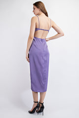 MD1646 SATIN SLIP DRESS WITH OPEN BACK ELASTIC METAL CLASP