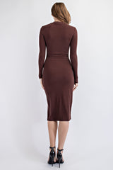 CD1680 BRUSHED KNIT CUT OUT MIDI DRESS WITH SKIRT SLIT