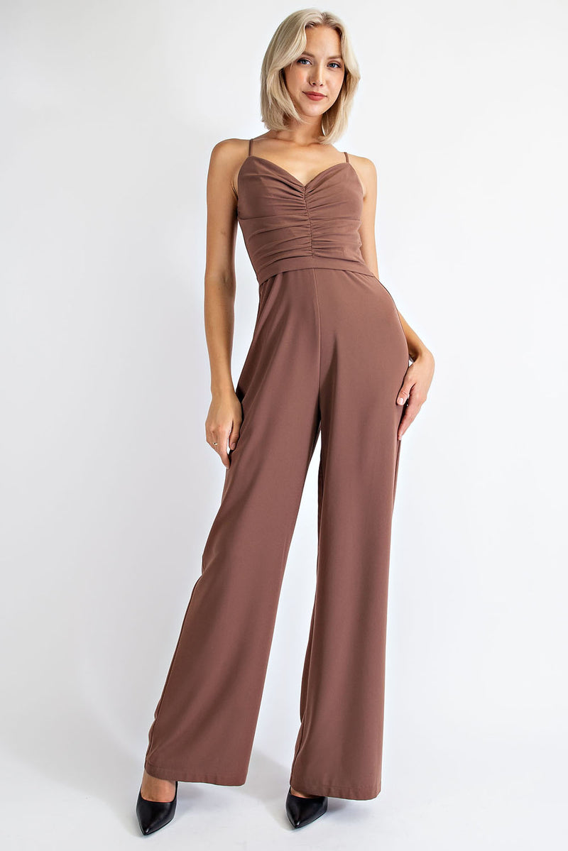 CP1182 CREPE KNIT CAMI LONG JUMPER WITH CENTER FRONT RUCHED BODICE