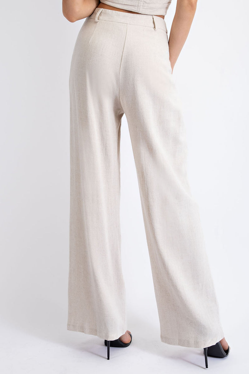 CP1394 HIGH WAISTED LINEN TROUSERS WITH WAIST BUTTON CLOSURE  AND POCKETS. WORN AS A SET WITH CT1392
