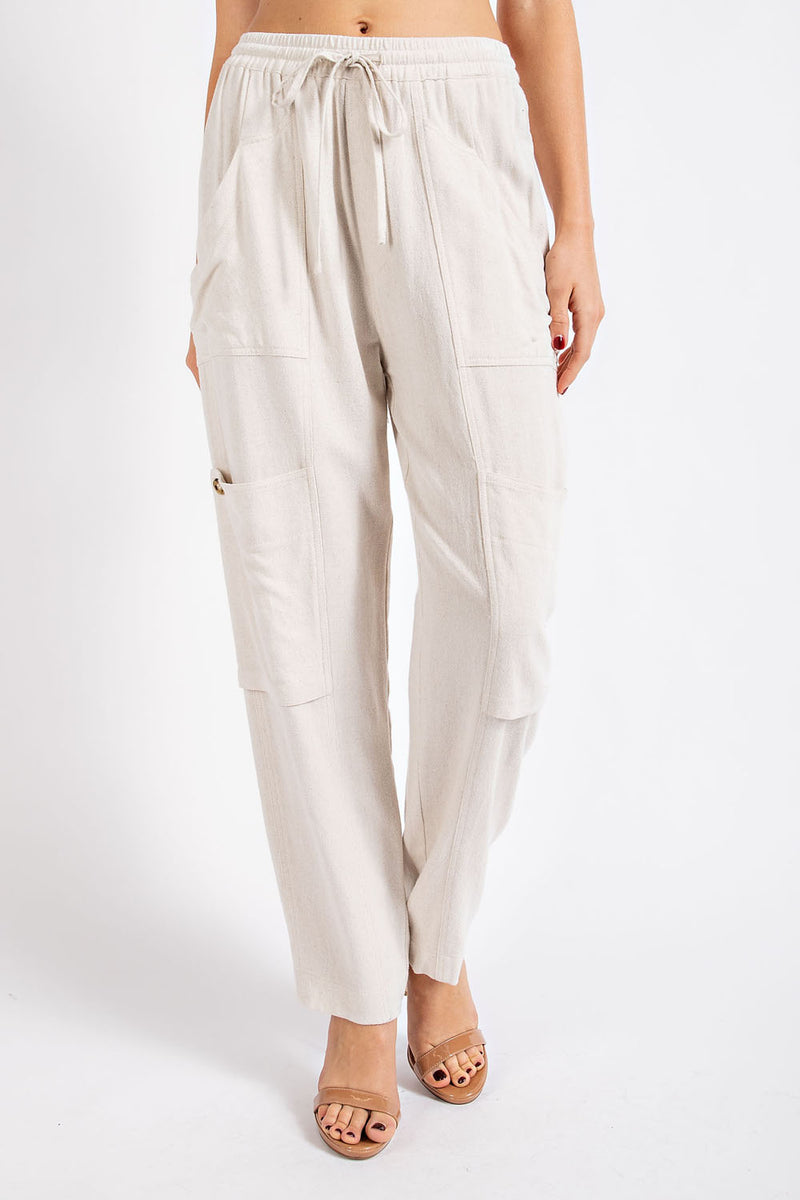 CP2088 LINEN CARGO PANTS WITH WAIST DRAWSTRING