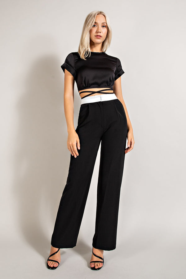 CP2238 HIGH WAISTED TWILL TROUSERS W/ WAIST CONTRAST