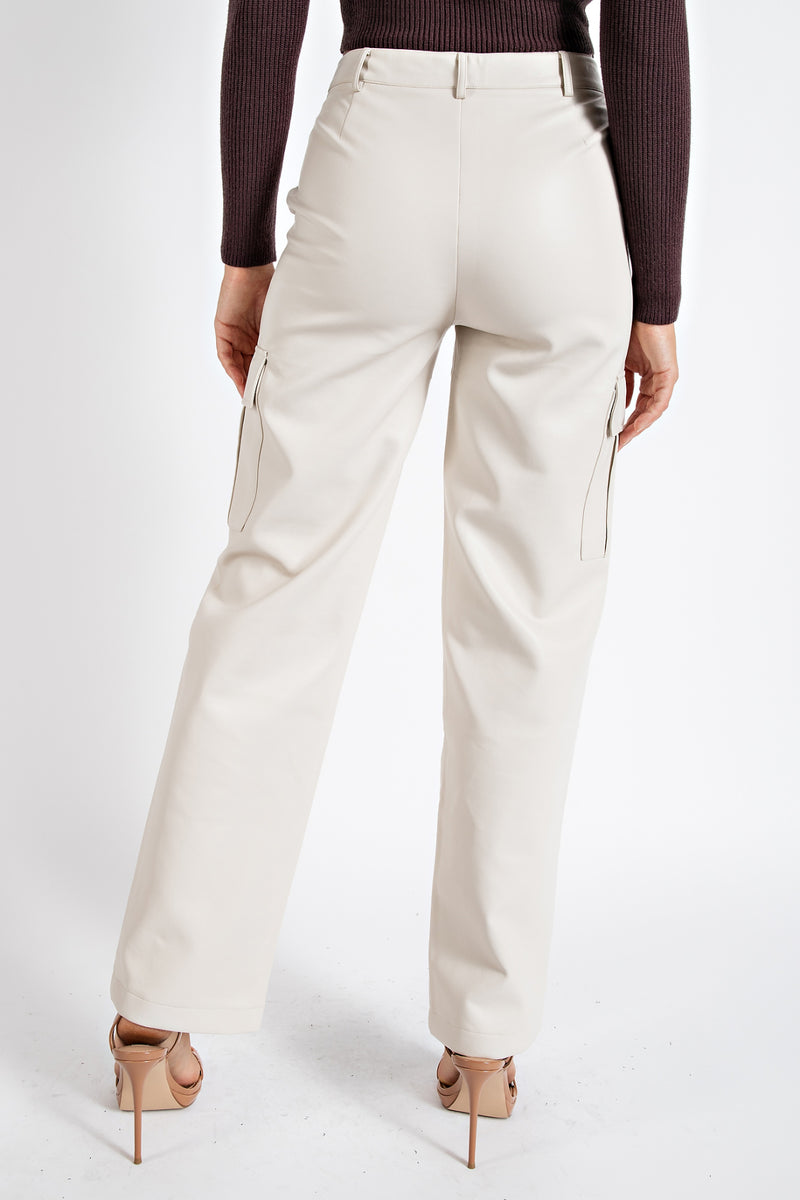 CP2264 FAUX LEATHER CARGO PANTS