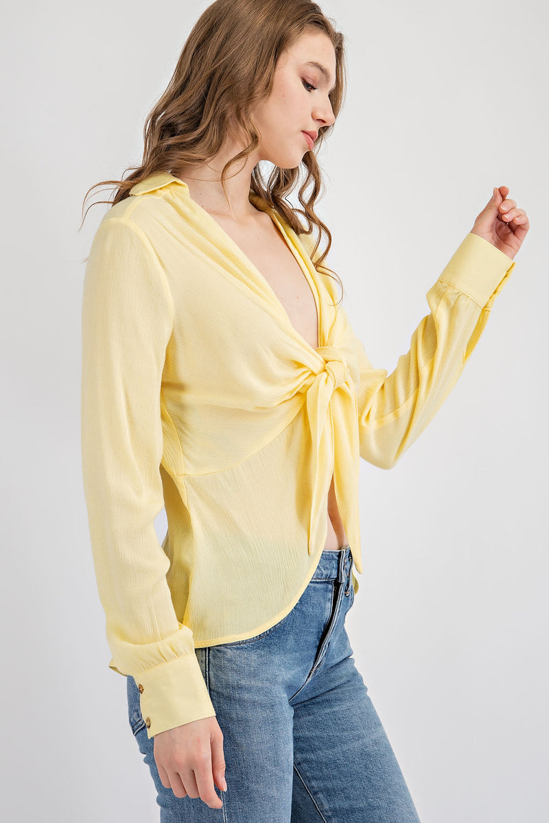 CT1782LONG SLEEVE TIE FRONT RAYON CREPE SHIRT